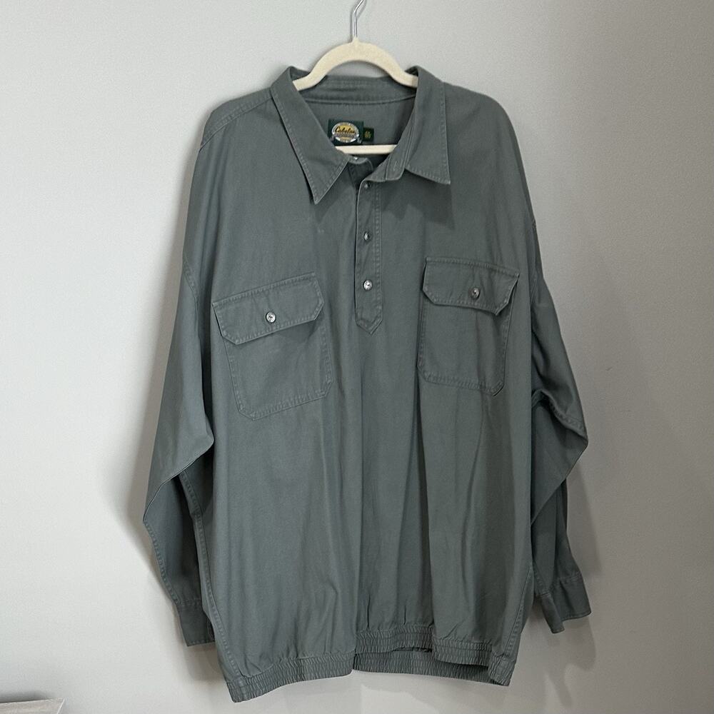 Cabela's Collared Shirt Men 4XL Green Canvas Elastic‎ Waist Outdoor Fishing